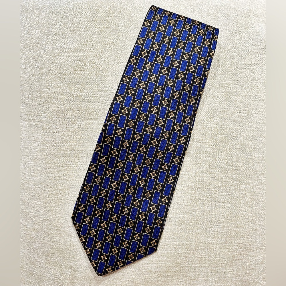 Vintage Valentino Silk Gold and Blue Tie